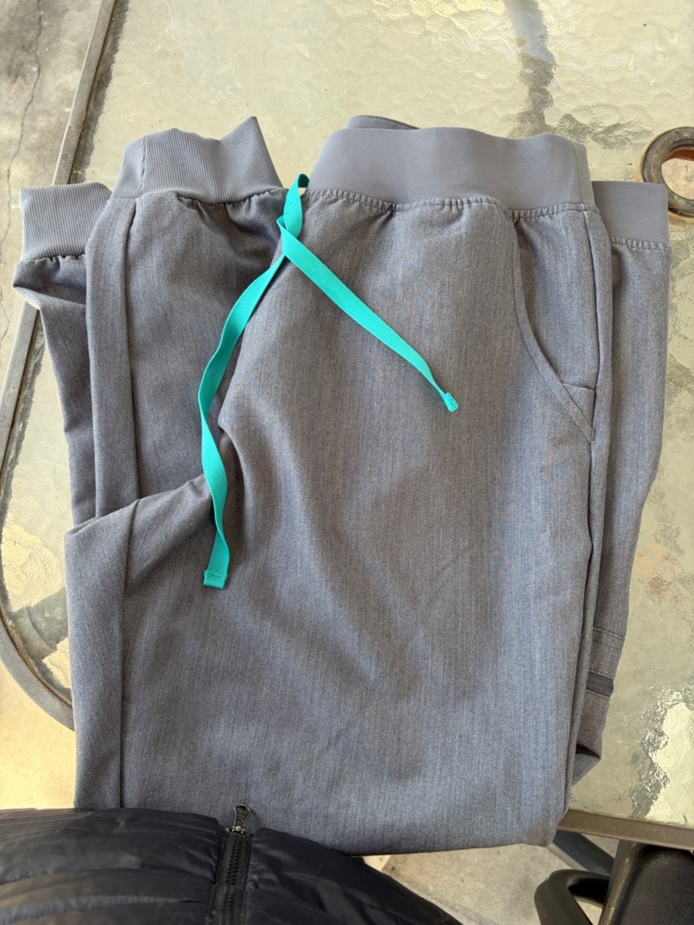 Figs Gray scrub pants with Teal Drawstring